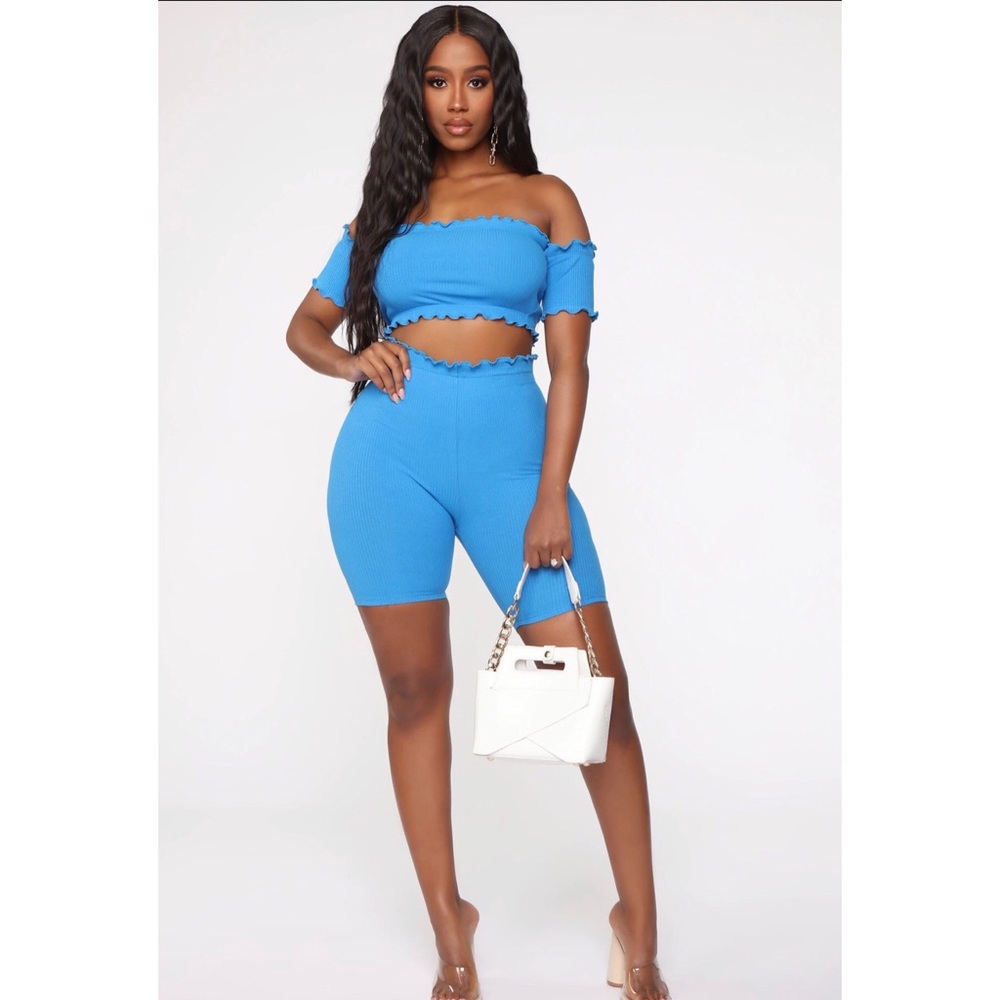Totally Ribbed Biker Short Set - Blue